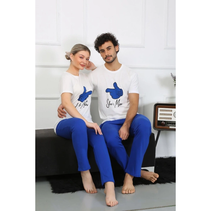 moda çizgi Erkek Pamuk Penye Sevgili Kombini Pijama Takımı Beyaz 50129 Tek Takım Fiyatıdır