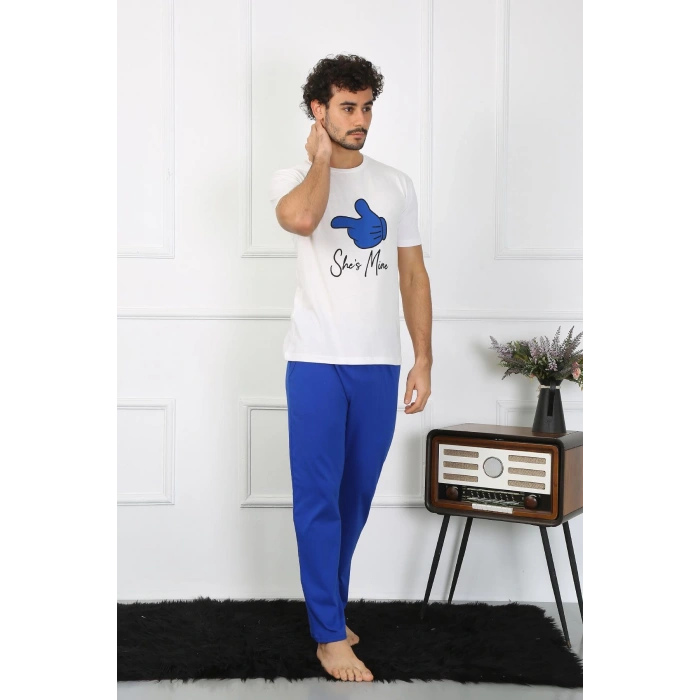 moda çizgi Erkek Pamuk Penye Sevgili Kombini Pijama Takımı Beyaz 50129 Tek Takım Fiyatıdır