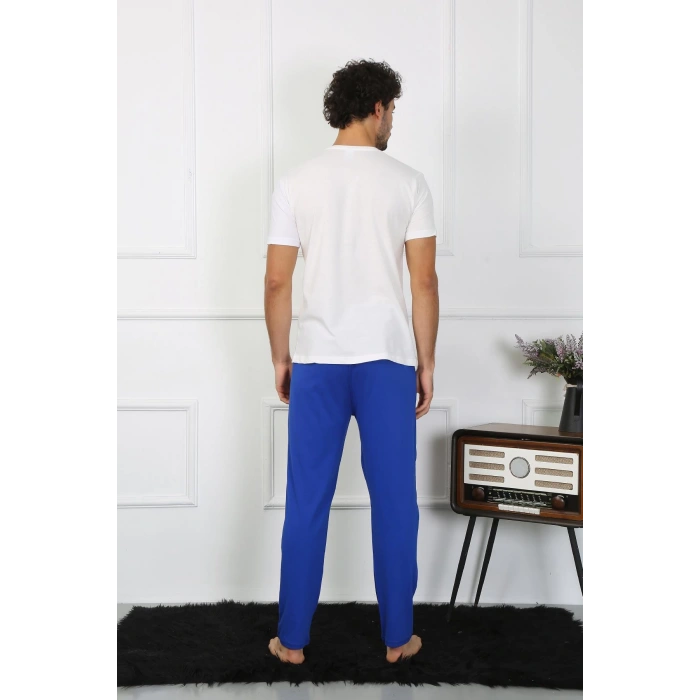 moda çizgi Erkek Pamuk Penye Sevgili Kombini Pijama Takımı Beyaz 50129 Tek Takım Fiyatıdır