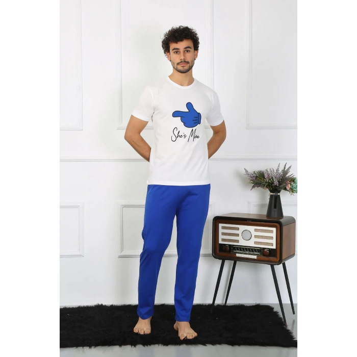 moda çizgi Erkek Pamuk Penye Sevgili Kombini Pijama Takımı Beyaz 50129 Tek Takım Fiyatıdır