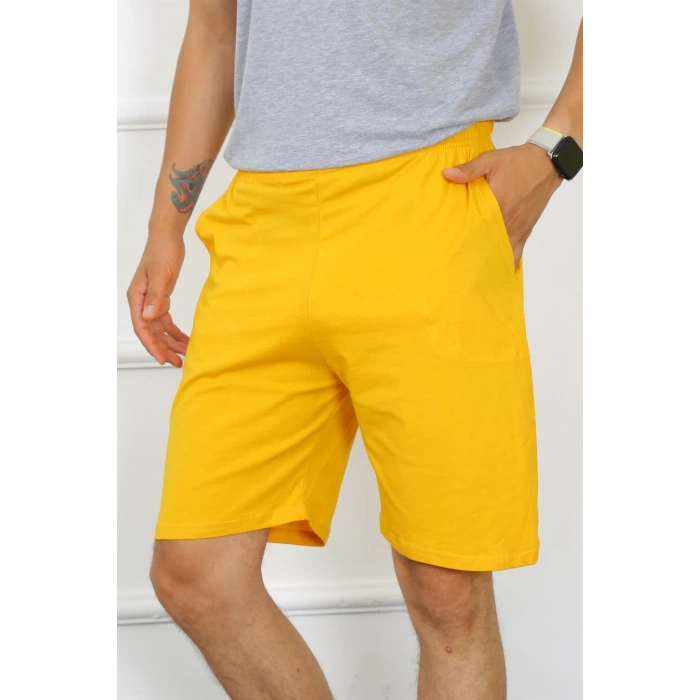 Moda Çizgi Erkek Pamuk Sarı Şort 27484