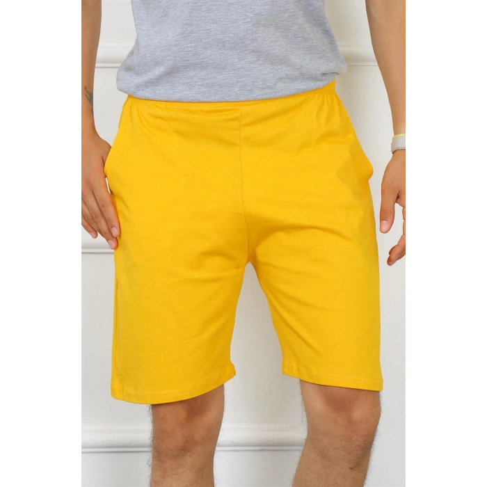 Moda Çizgi Erkek Pamuk Sarı Şort 27484