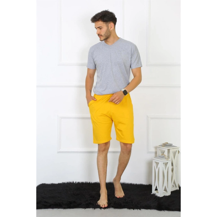 Moda Çizgi Erkek Pamuk Sarı Şort 27484