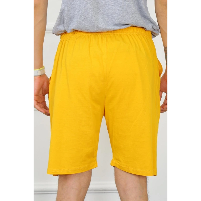 Moda Çizgi Erkek Pamuk Sarı Şort 27484