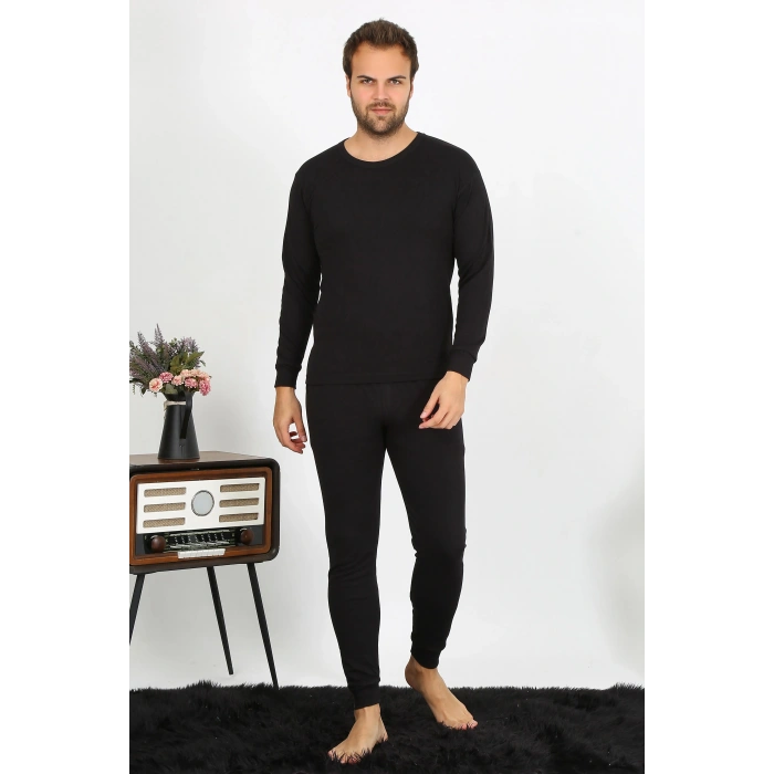 Moda Çizgi Erkek Pamuk Siyah İçlik Takım 19103