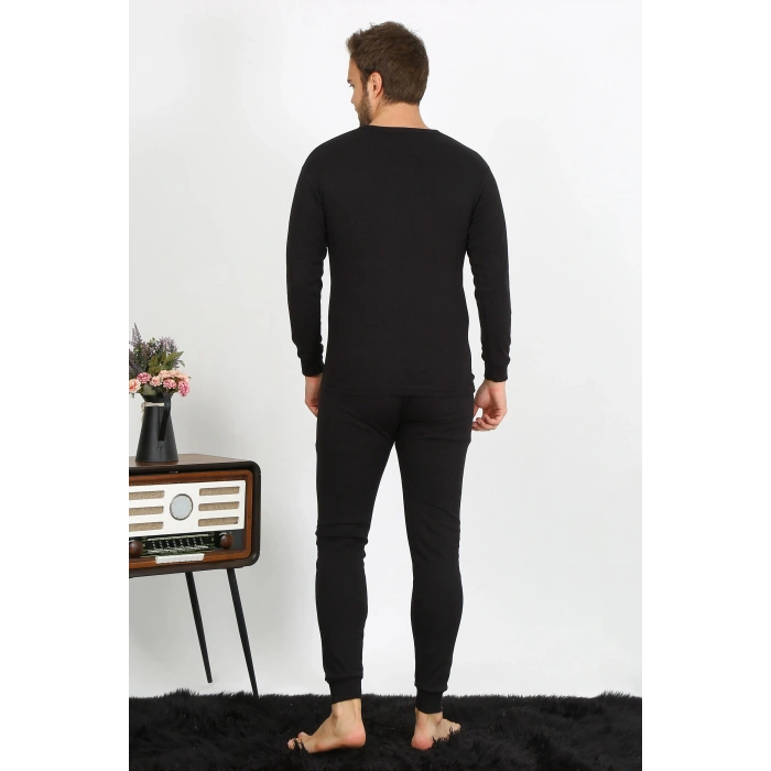 Moda Çizgi Erkek Pamuk Siyah İçlik Takım 19103