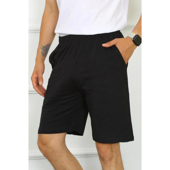 Moda Çizgi Erkek Pamuk Siyah Şort 27484