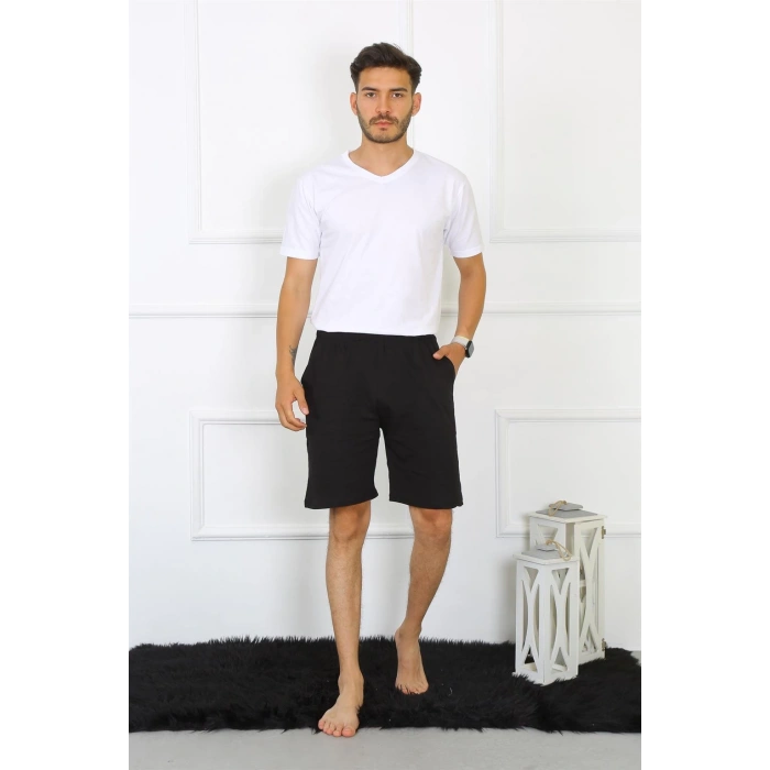 Moda Çizgi Erkek Pamuk Siyah Şort 27484