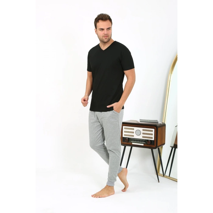 Moda Çizgi Erkek Pamuk Tek Alt Pijama Gri 27551
