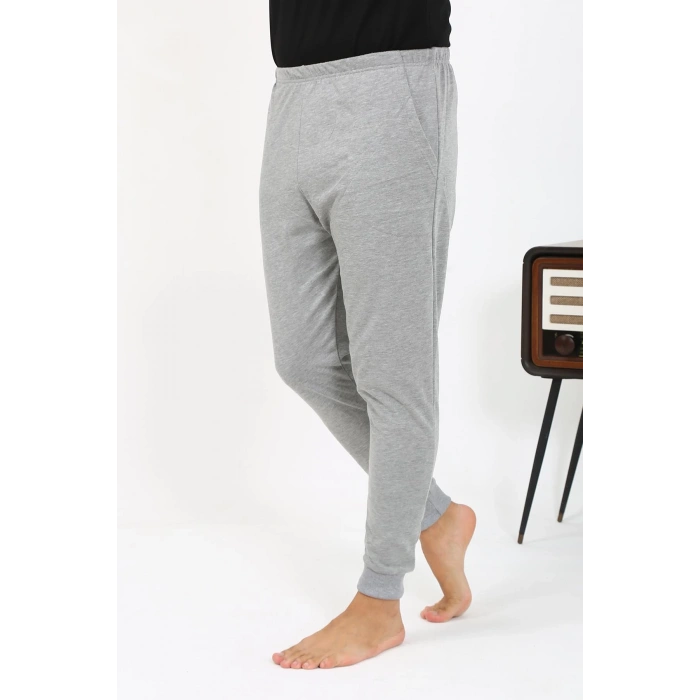 Moda Çizgi Erkek Pamuk Tek Alt Pijama Gri 27551