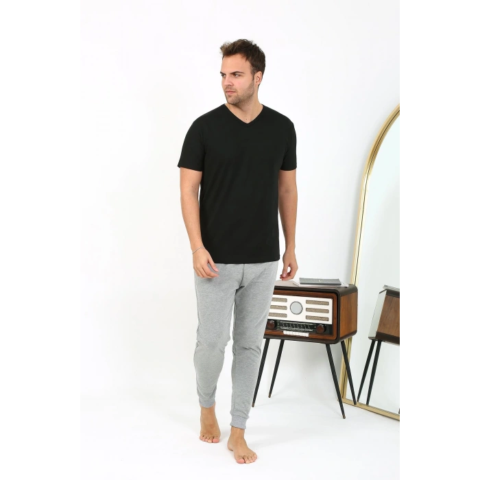 Moda Çizgi Erkek Pamuk Tek Alt Pijama Gri 27551