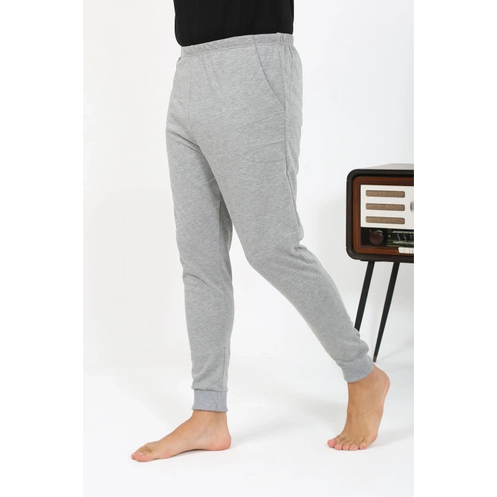 Moda Çizgi Erkek Pamuk Tek Alt Pijama Gri 27551