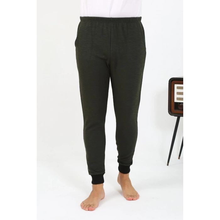 Moda Çizgi Erkek Pamuk Tek Alt Pijama Haki 27551