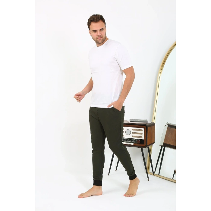 Moda Çizgi Erkek Pamuk Tek Alt Pijama Haki 27551