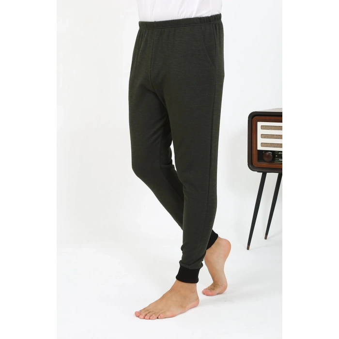 Moda Çizgi Erkek Pamuk Tek Alt Pijama Haki 27551