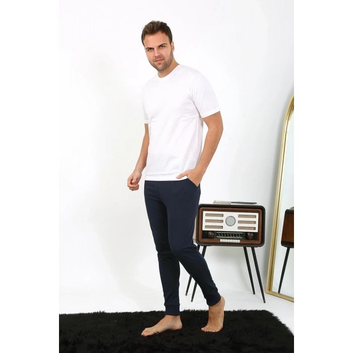 Moda Çizgi Erkek Pamuk Tek Alt Pijama Lacivert 27551