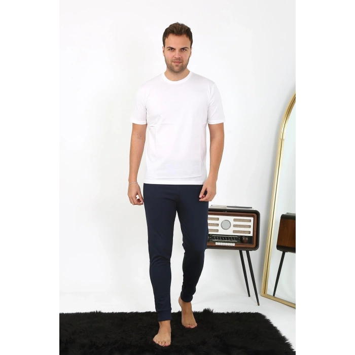Moda Çizgi Erkek Pamuk Tek Alt Pijama Lacivert 27551