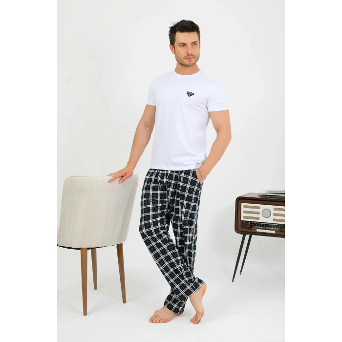 Moda Çizgi Erkek Pamuk Tek Alt Pijama Lacivert 27562