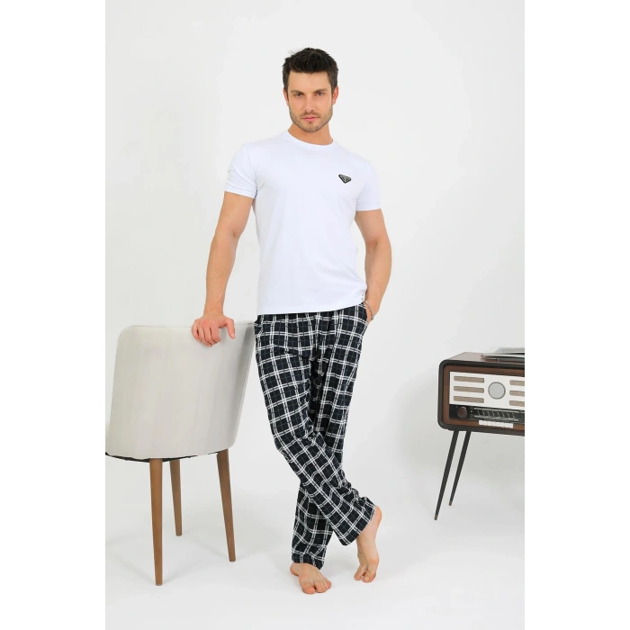 Moda Çizgi Erkek Pamuk Tek Alt Pijama Lacivert 27562