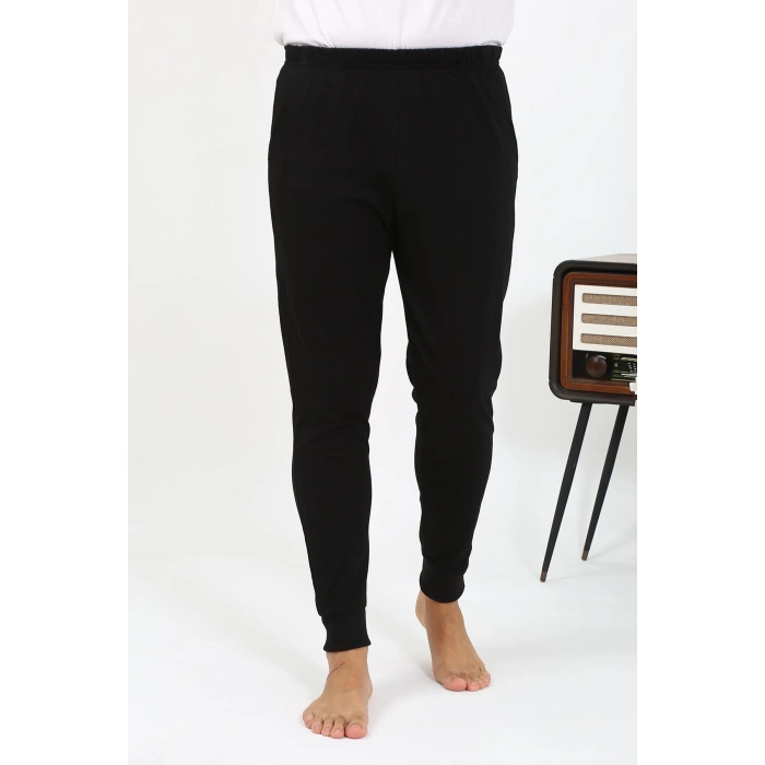 Moda Çizgi Erkek Pamuk Tek Alt Pijama Siyah 27551