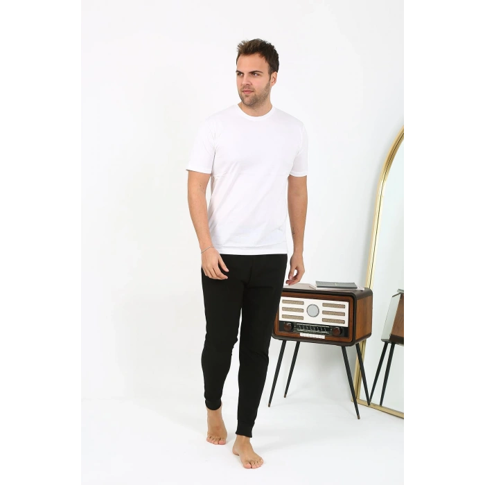 Moda Çizgi Erkek Pamuk Tek Alt Pijama Siyah 27551