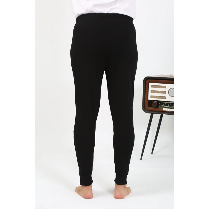 Moda Çizgi Erkek Pamuk Tek Alt Pijama Siyah 27551