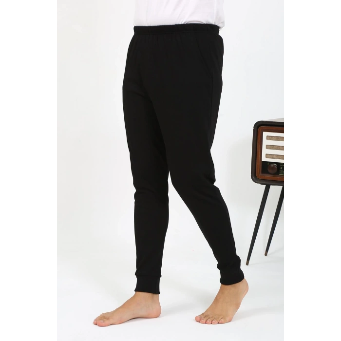 Moda Çizgi Erkek Pamuk Tek Alt Pijama Siyah 27551