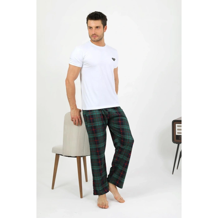 Moda Çizgi Erkek Pamuk Tek Alt Pijama Yeşil 27562