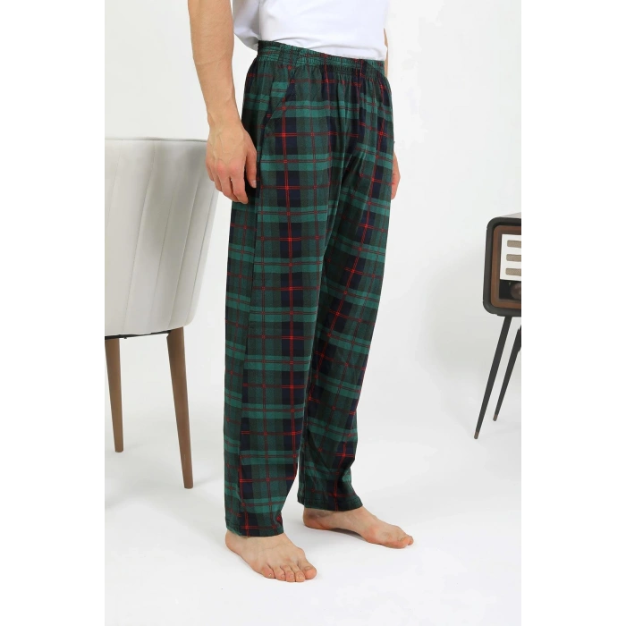 Moda Çizgi Erkek Pamuk Tek Alt Pijama Yeşil 27562