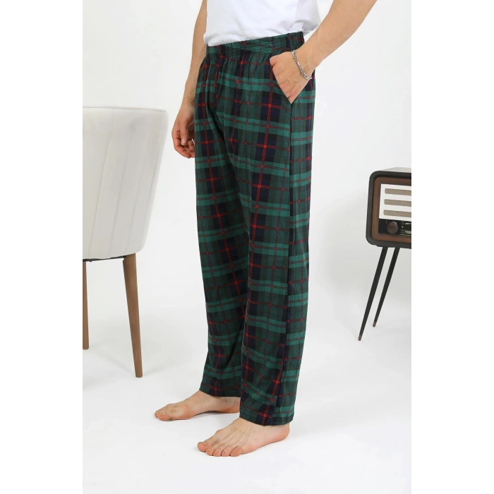 Moda Çizgi Erkek Pamuk Tek Alt Pijama Yeşil 27562