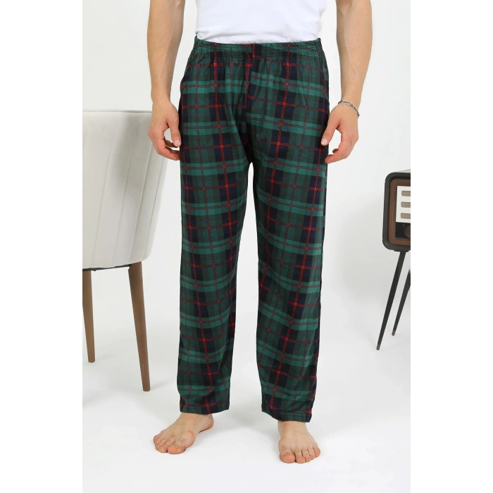 Moda Çizgi Erkek Pamuk Tek Alt Pijama Yeşil 27562