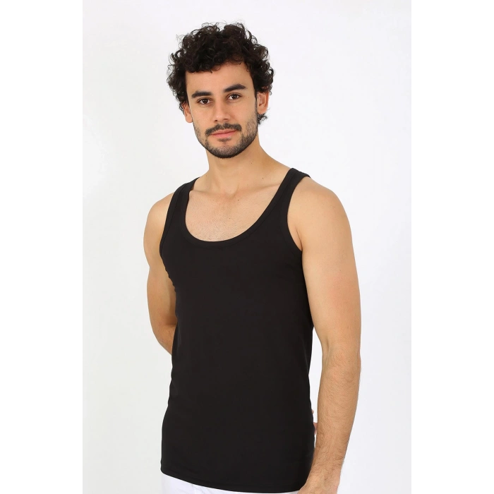 moda çizgi Erkek Penye Siyah Atlet 6566