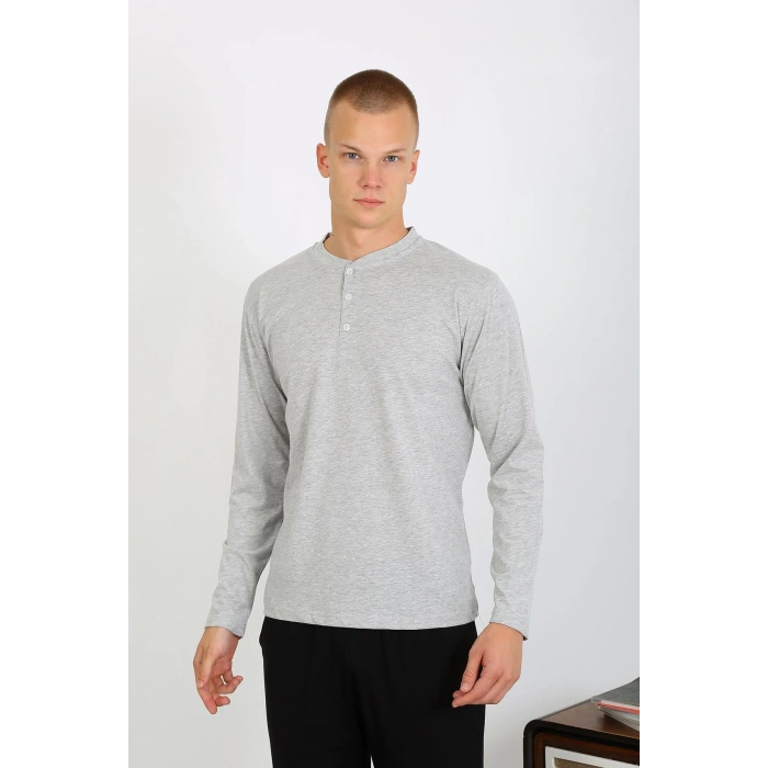 Moda Çizgi Erkek Penye Uzun Kol Pijama Takımı 6860 GRİ