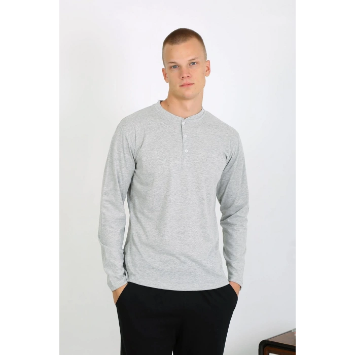 Moda Çizgi Erkek Penye Uzun Kol Pijama Takımı 6860 GRİ