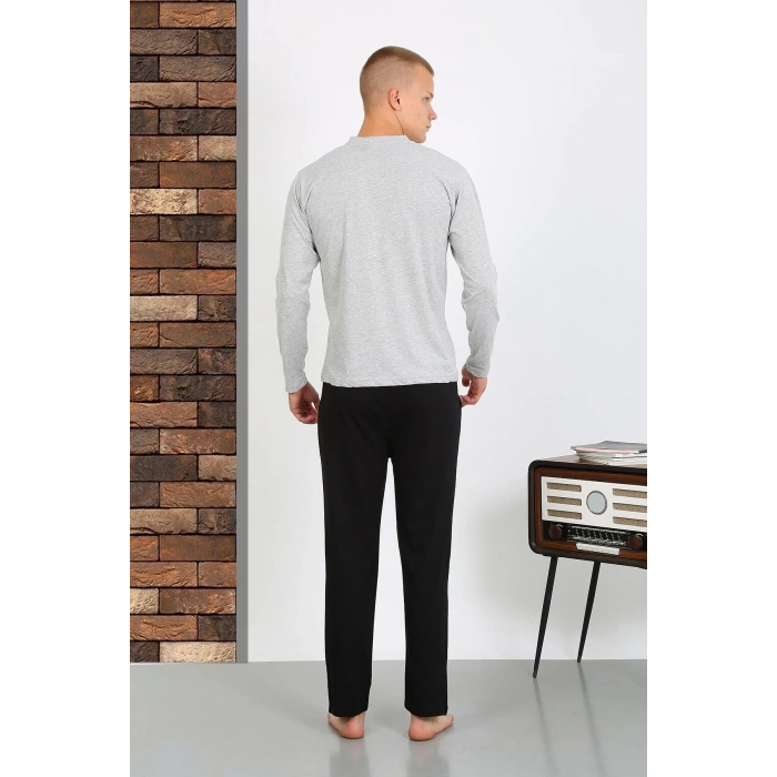 Moda Çizgi Erkek Penye Uzun Kol Pijama Takımı 6860 GRİ