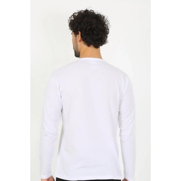 Moda Çizgi Erkek Sıfır Yaka Uzun Kol Beyaz Fanila 6590