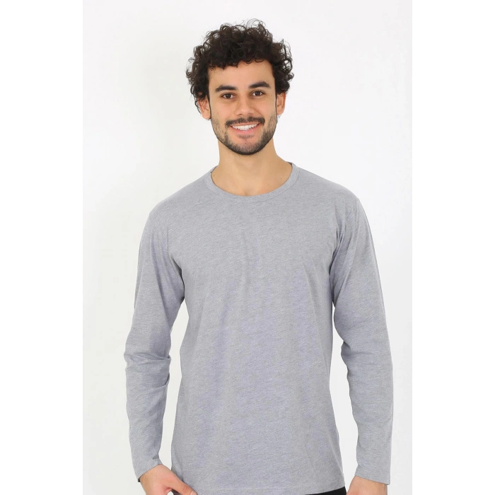 Moda Çizgi Erkek Sıfır Yaka Uzun Kol Gri Fanila 6590
