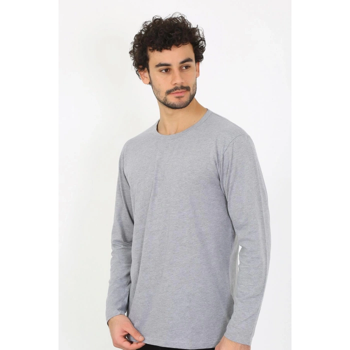 Moda Çizgi Erkek Sıfır Yaka Uzun Kol Gri Fanila 6590