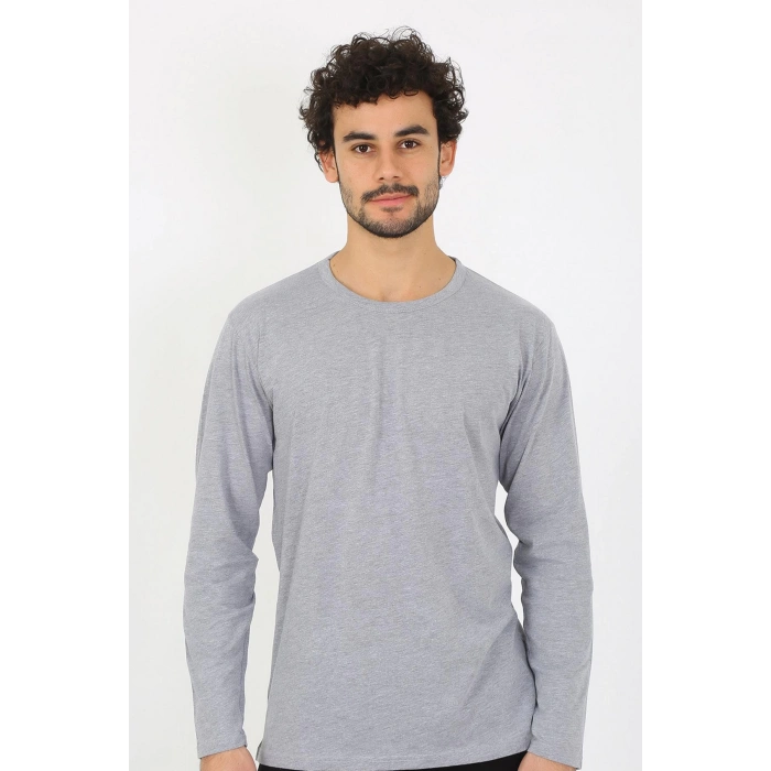 Moda Çizgi Erkek Sıfır Yaka Uzun Kol Gri Fanila 6590