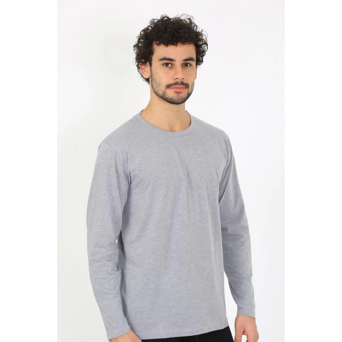 Moda Çizgi Erkek Sıfır Yaka Uzun Kol Gri Fanila 6590