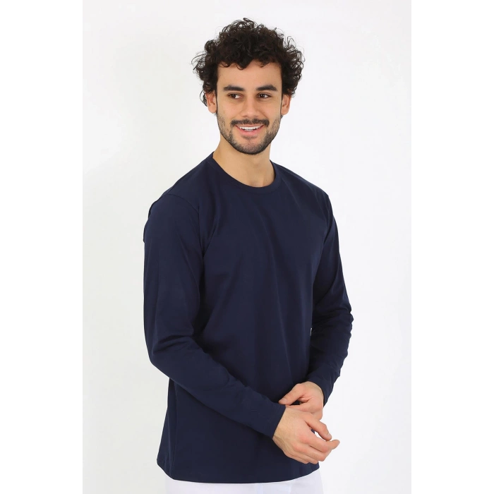 Moda Çizgi Erkek Sıfır Yaka Uzun Kol Lacivert Fanila 6590