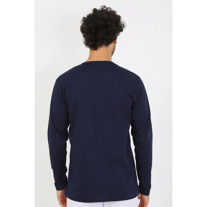 Moda Çizgi Erkek Sıfır Yaka Uzun Kol Lacivert Fanila 6590