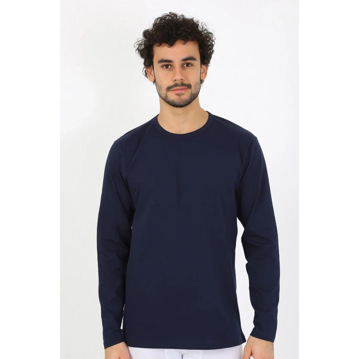 Moda Çizgi Erkek Sıfır Yaka Uzun Kol Lacivert Fanila 6590