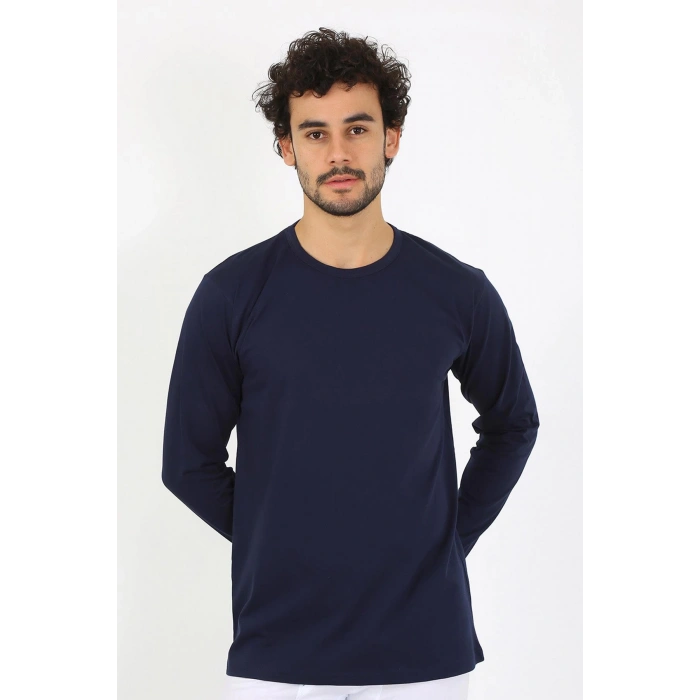 Moda Çizgi Erkek Sıfır Yaka Uzun Kol Lacivert Fanila 6590