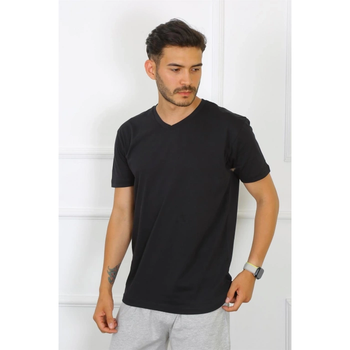 Moda Çizgi Erkek Siyah %100 Pamuklu T-Shirt 27486