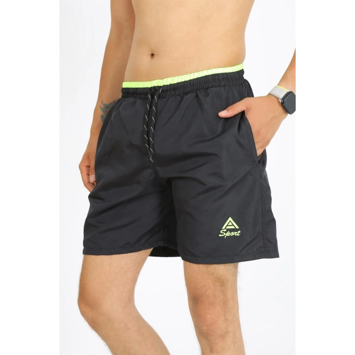 Moda Çizgi Erkek Siyah Deniz Şortu 27485