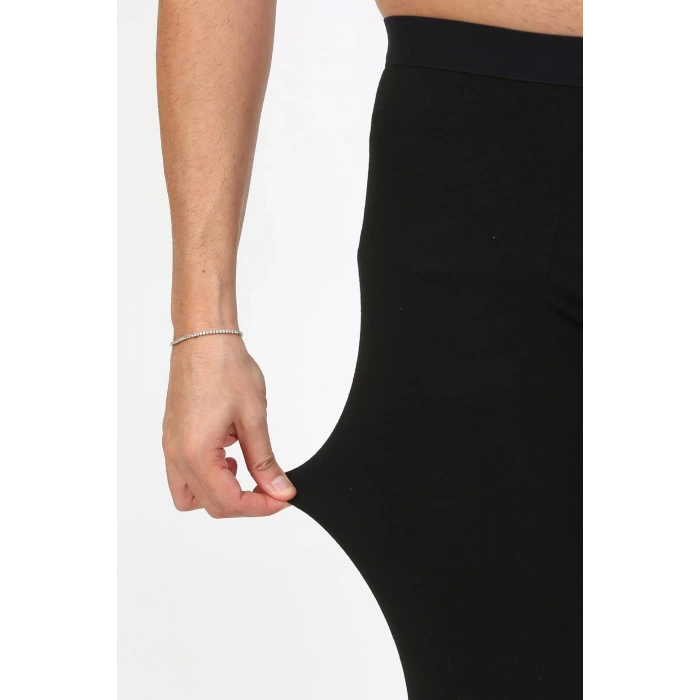 Moda Çizgi Erkek Termal Tayt Kışlık Tek Alt İçlik Siyah 27552