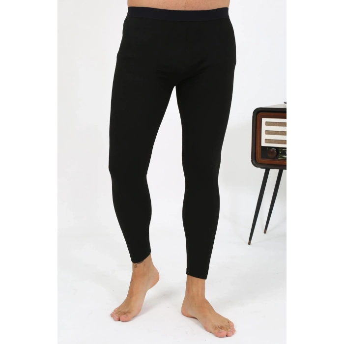 Moda Çizgi Erkek Termal Tayt Kışlık Tek Alt İçlik Siyah 27552