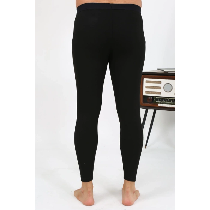 Moda Çizgi Erkek Termal Tayt Kışlık Tek Alt İçlik Siyah 27552