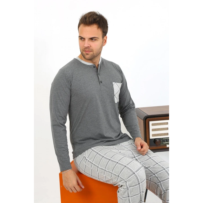 Moda Çizgi Erkek Uzun Kol Penye Antrasit Pijama Takımı 6861